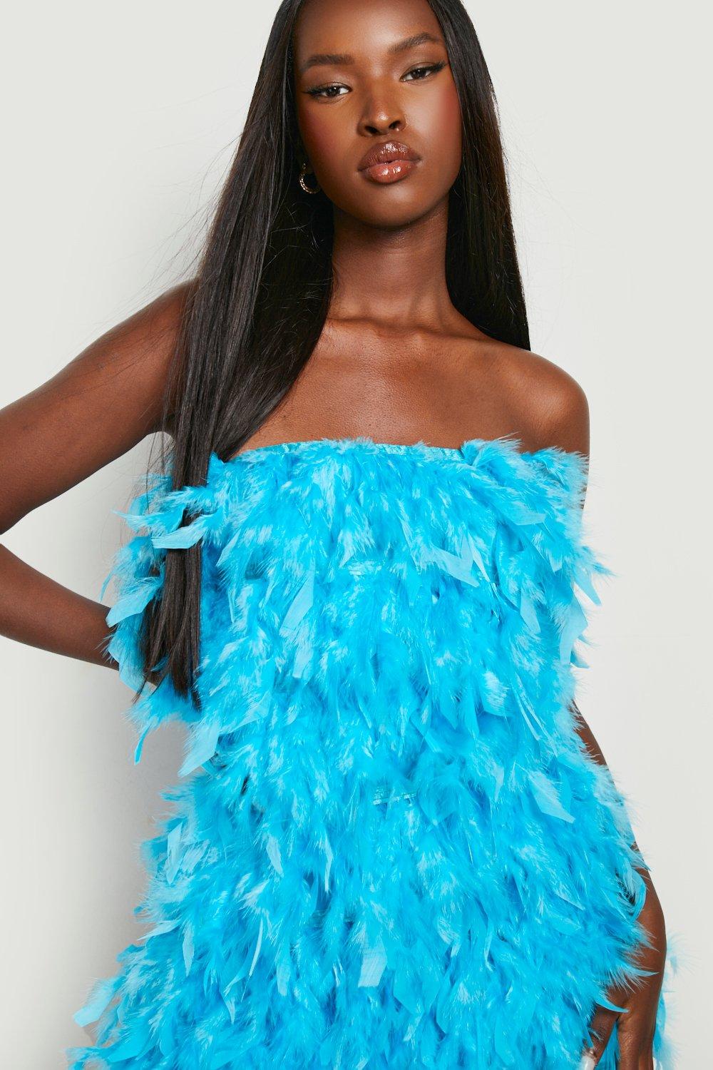 Feather Bandeau Dress boohoo